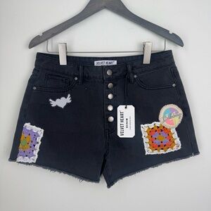 Velvet Heart High Rise Denim shorts Size 29 dark stone 90s Raw Hem Patch details